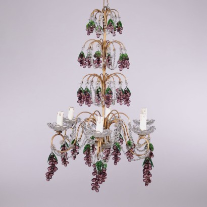 Chandelier Gilded Metal Glass Italy \'900