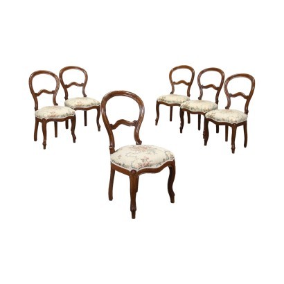 Group of 6 Louis Philippe Chairs Walnut Italy 19th Cent.