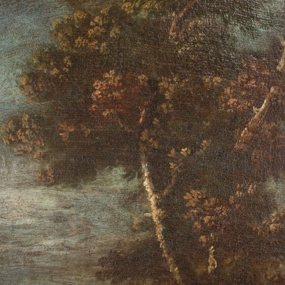Landscape with Figures Oil on Canvas Italy 18th Century