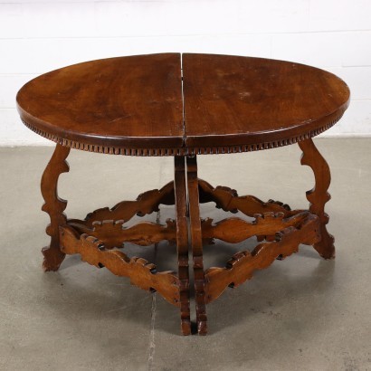 antiguo, mesa, mesa antigua, mesa antigua, mesa italiana antigua, mesa antigua, mesa neoclásica, mesa del siglo XIX, par de media luna de nogal