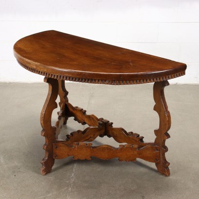 antiguo, mesa, mesa antigua, mesa antigua, mesa italiana antigua, mesa antigua, mesa neoclásica, mesa del siglo XIX, par de media luna de nogal