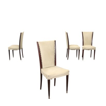 Group of 4 Chairs Beech Skai Italy 1950s