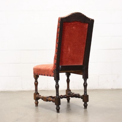 Group of 4 Baroque Chairs Walnut Velvet Italy XVII-XVIII Century