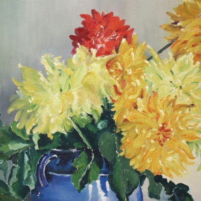Komposition von Blumen in Blauer Vase Öl auf Karton Italien 1947