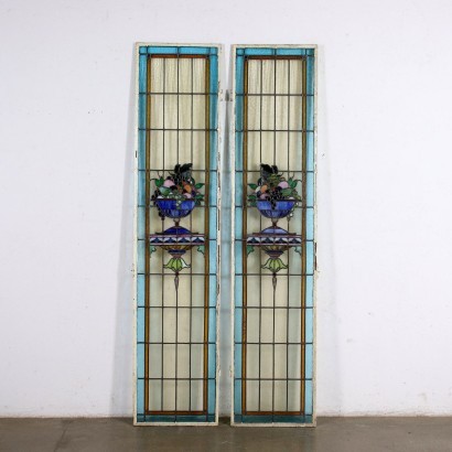 Pair of Liberty Windows Glass Italy XX Century