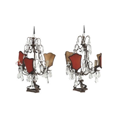 Pair of Pinwheels Brass Glass Italy XX Century