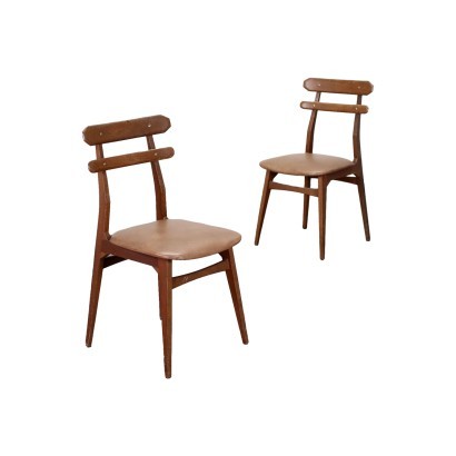 Paar Stühle Buche Skai Italien 1950er-1960er