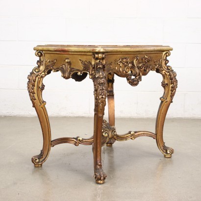 Rococo Style Coffee Table Alabaster Gilded Wood Italy XX Century.