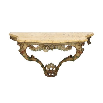 Baroque-Style Teardrop Console Wood Marble Italy 19th-20th Century
