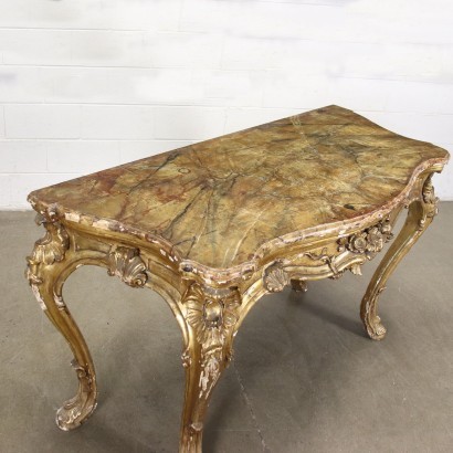 Neapolitan Baroque Console Gilded Wood Marble Italy XVIII C