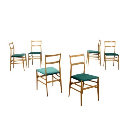Gruppe von 6 Stühlen Super Leggera von Cassina Esche Samt Italien 70er