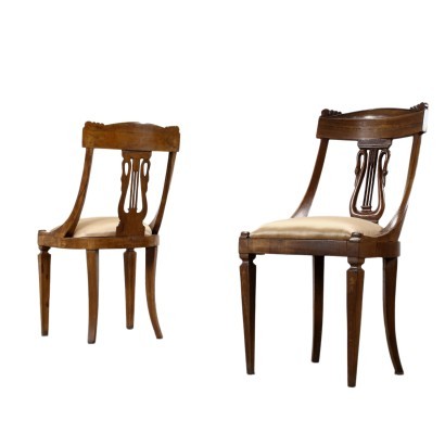 Paar Stühle im Gondelstil Nussbaum Italien XX Jhd