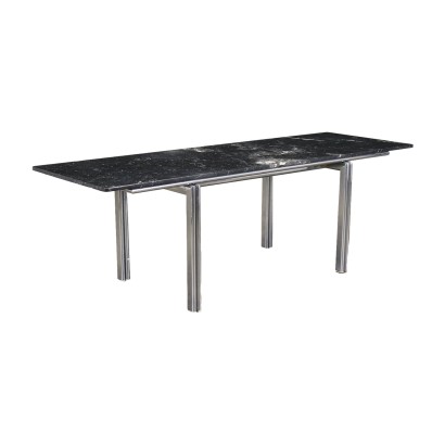 Table Chromed Metal Black Marble Italy '60s-'70s