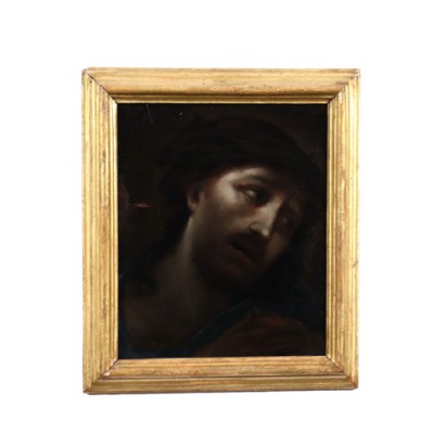 Gesicht von Christus Öl auf Glas Italien XVIII Jhd