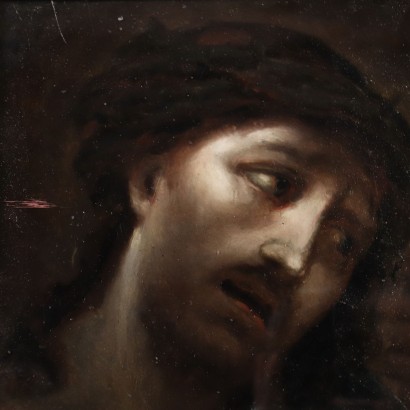 Gesicht von Christus Öl auf Glas Italien XVIII Jhd