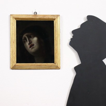 Gesicht einer Traurigen Madonna Öl auf Glas Italien XVIII Jhd