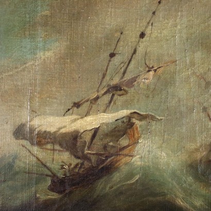 Stormy Navy Oil on Canvas Italy XIX Century