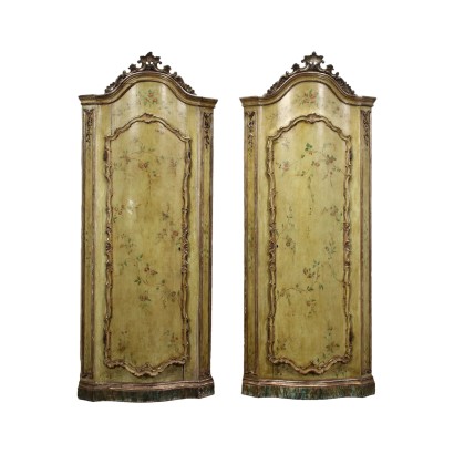 Pair of Corner Cupboards Venetian Baroque Style Wood Italy XX C