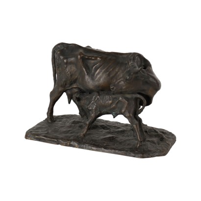 Kuh mit Kalb Bronzeskulptur von Pierre-Jules Mène Italien XX Jhd