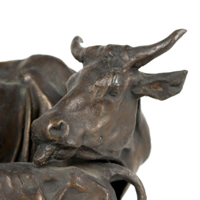 Vache avec Veau Sculpture en Bronze par Jules Mène - France XIX Siècle