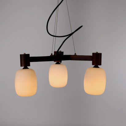 Ceiling Lamp Teak Opaline Glass Italy 1960s