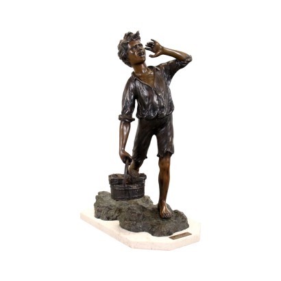 Young Fisherman Bronze Sculpture Italy XX Century