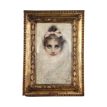 Portrait d'une Jeune Femme Huile sur Toile - Italie XIX Siècle