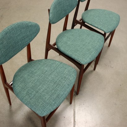 Group of 6 Chairs Teak Foam Fabric Italy 1960s