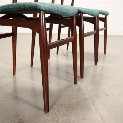 Group of 6 Chairs Teak Foam Fabric Italy 1960s