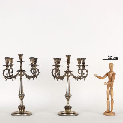 antiguo, candelabro, candelabro antiguo, candelabro antiguo, candelabro italiano antiguo, candelabro antiguo, candelabro neoclásico, candelabro del siglo XIX, Pareja de candelabros de plata Brandima