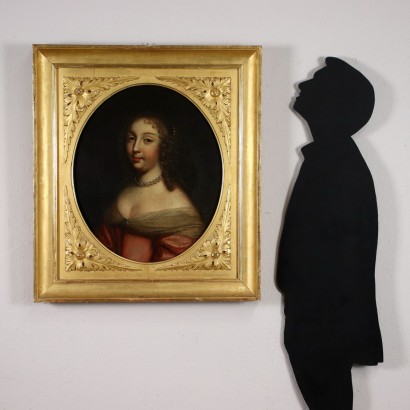 Porträt einer Frau mit Perlenkette Öl auf Leinwand - XVII Jhd