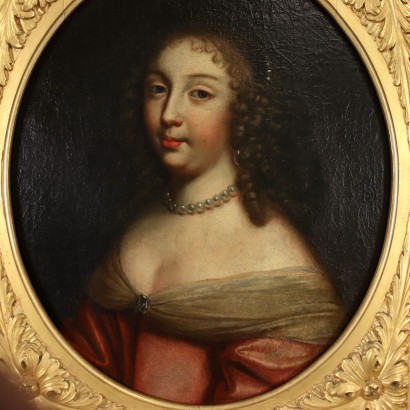 Porträt einer Frau mit Perlenkette Öl auf Leinwand - XVII Jhd