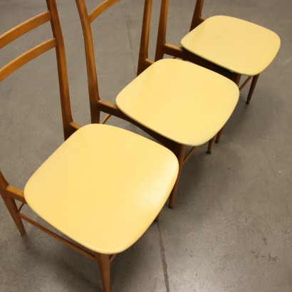 Group of 4 Chairs Beech Foam Skai Italy 1950s-1960s