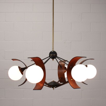 Ceiling Lamp Wood Metal Glass Brass Italy 1950s-1960s