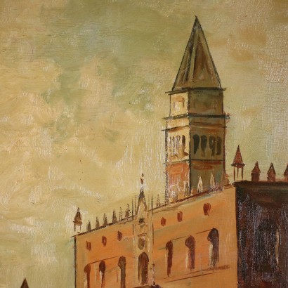 G. Riva Palais de Venise Huile sur Contreplaqué Italie XIX Siècle