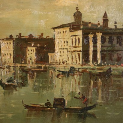 G. Riva Palais de Venise Huile sur Contreplaqué Italie XIX Siècle