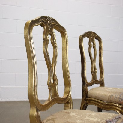 Paar Stilstühle Goldenes Holz Polster Italien XX Jhd