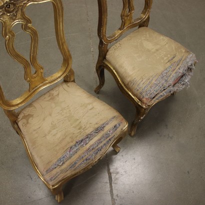 Paar Stilstühle Goldenes Holz Polster Italien XX Jhd
