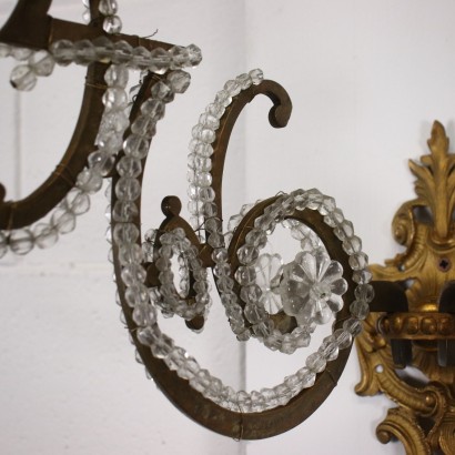 Pair of Baroque Style Appliques Bronze Glass Italy XX Century