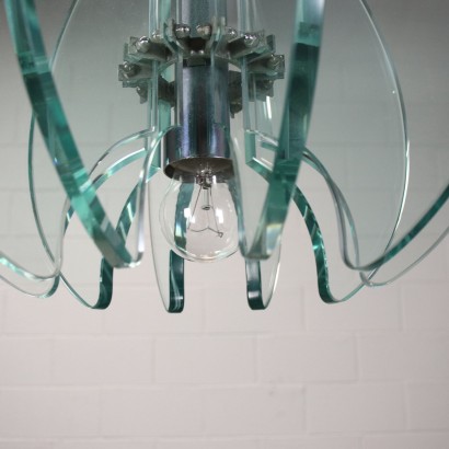 Ceiling Lamp Chromed Metal Glass Italy 1960s