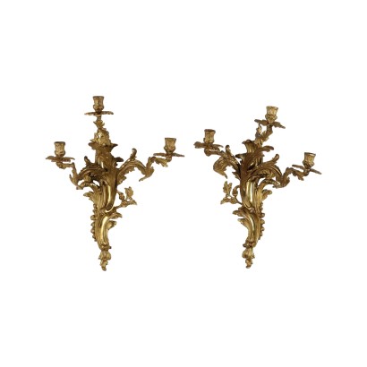 Paire d'Appliques Napoléon III Bronze Doré - Italie XX Siècle.