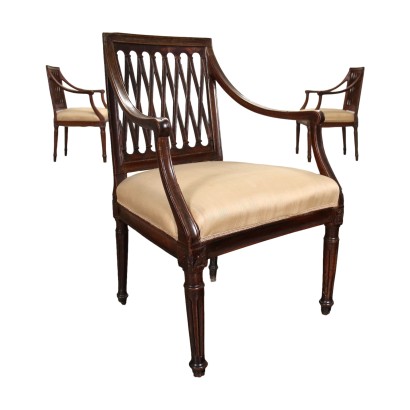 antiguo, sillón, sillones antiguos, sillón antiguo, sillón italiano antiguo, sillón antiguo, sillón neoclásico, sillón del siglo XIX, Grupo de tres verdaderos sillones neoclásicos