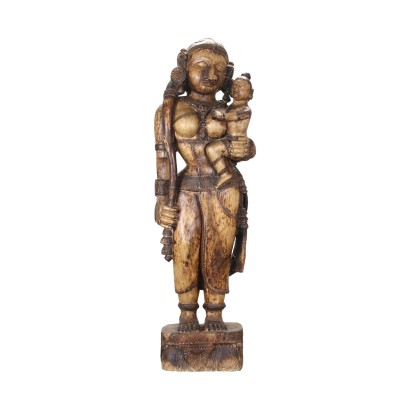 Antique Deity Statue Carved Wood India XX Century