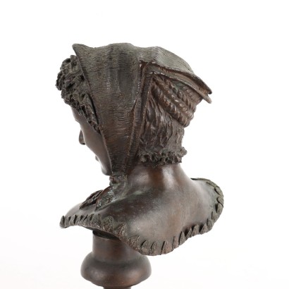 Woman with Scarf Bronze Sculpture - Europe XX Century