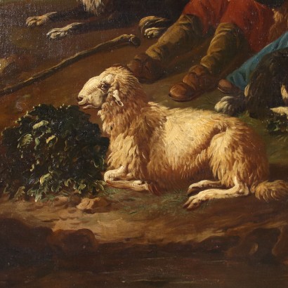 Landscape with Shepherds and Herds Oil on Canvas Italy XVII Century