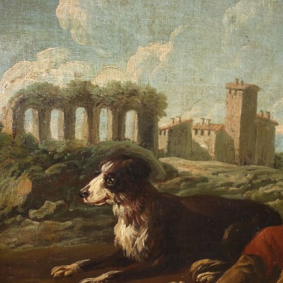 Paysage avec Bergers et Troupeaux Huile sur Toile - Italie XVII Siècle