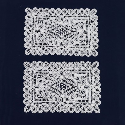 Pair of Renaissance Stitch Doilies Cotton - Italy XX Century