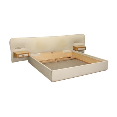 Double Bed Wood Skai Grass Italy 1950s
