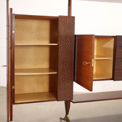 Bookcase Cabinet Teak Metal Brass Italy 1960s