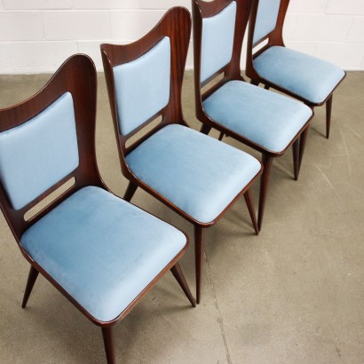Group of 4 Chairs Mahogany Velvet Italy 1950s